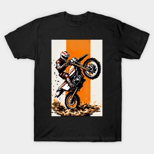 Dirt bike cool wheelie - pixel art style orange and tan T-Shirt